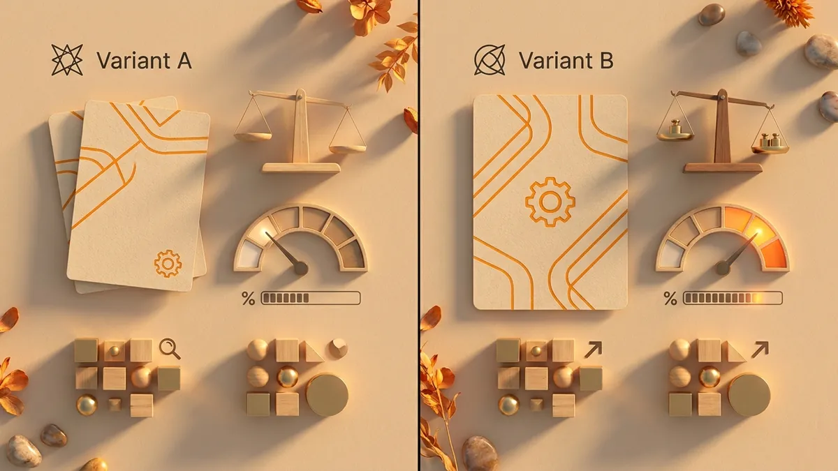 A/B testing performance dashboard comparing Variant A vs Variant B conversion rate lift and statistical confidence.