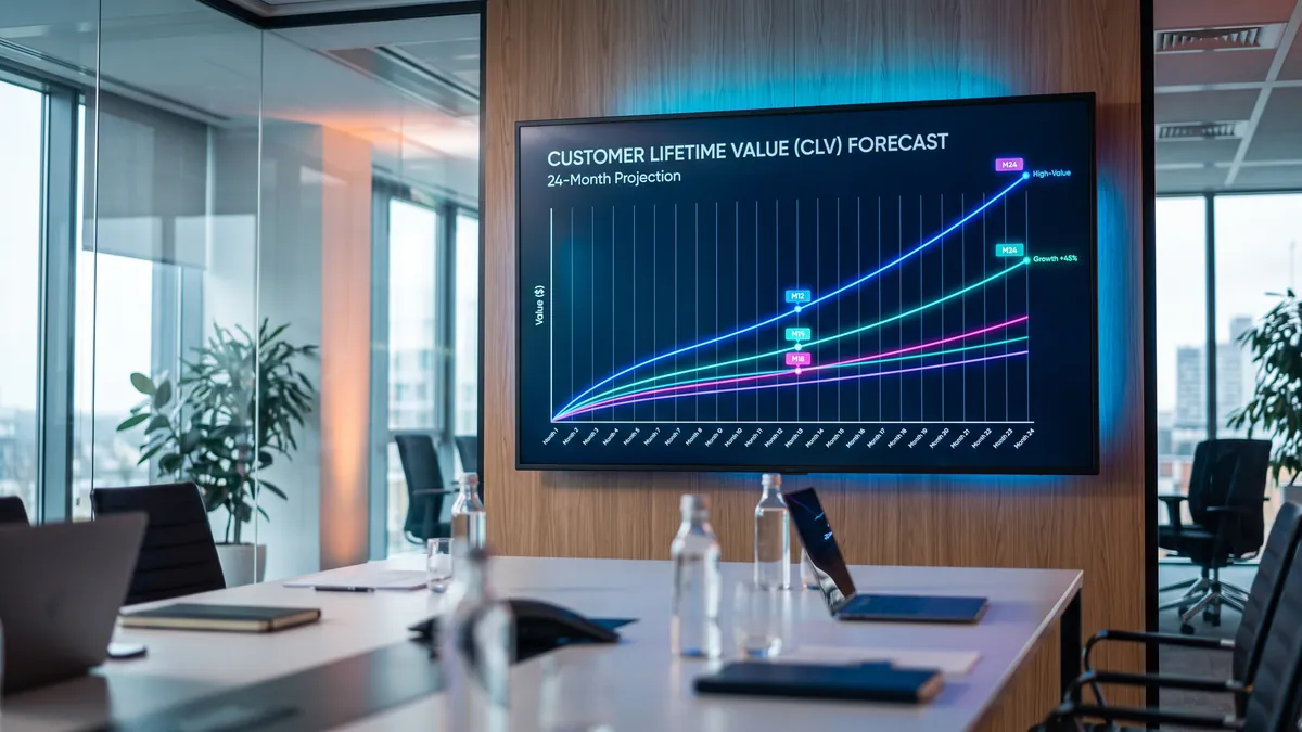 Conceptual illustration of customer value curves displayed on a tablet.